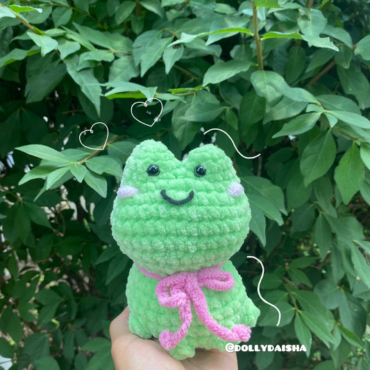 Sitting Frog with bow plushie 5in